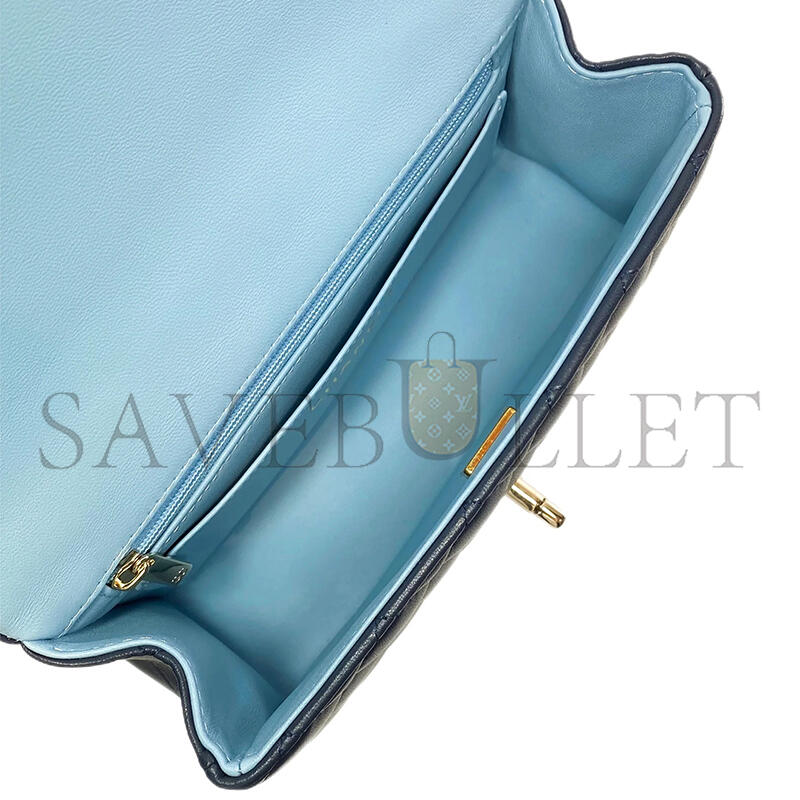 Ch*el mini top handle rectangular flap bag quilted lambskin navy and light blue 360047 (20*13*6cm)